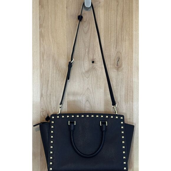 Michael Kors Brown Selma Leather with Gold Studded Tote with Long strap EUC - Picture 2 of 8